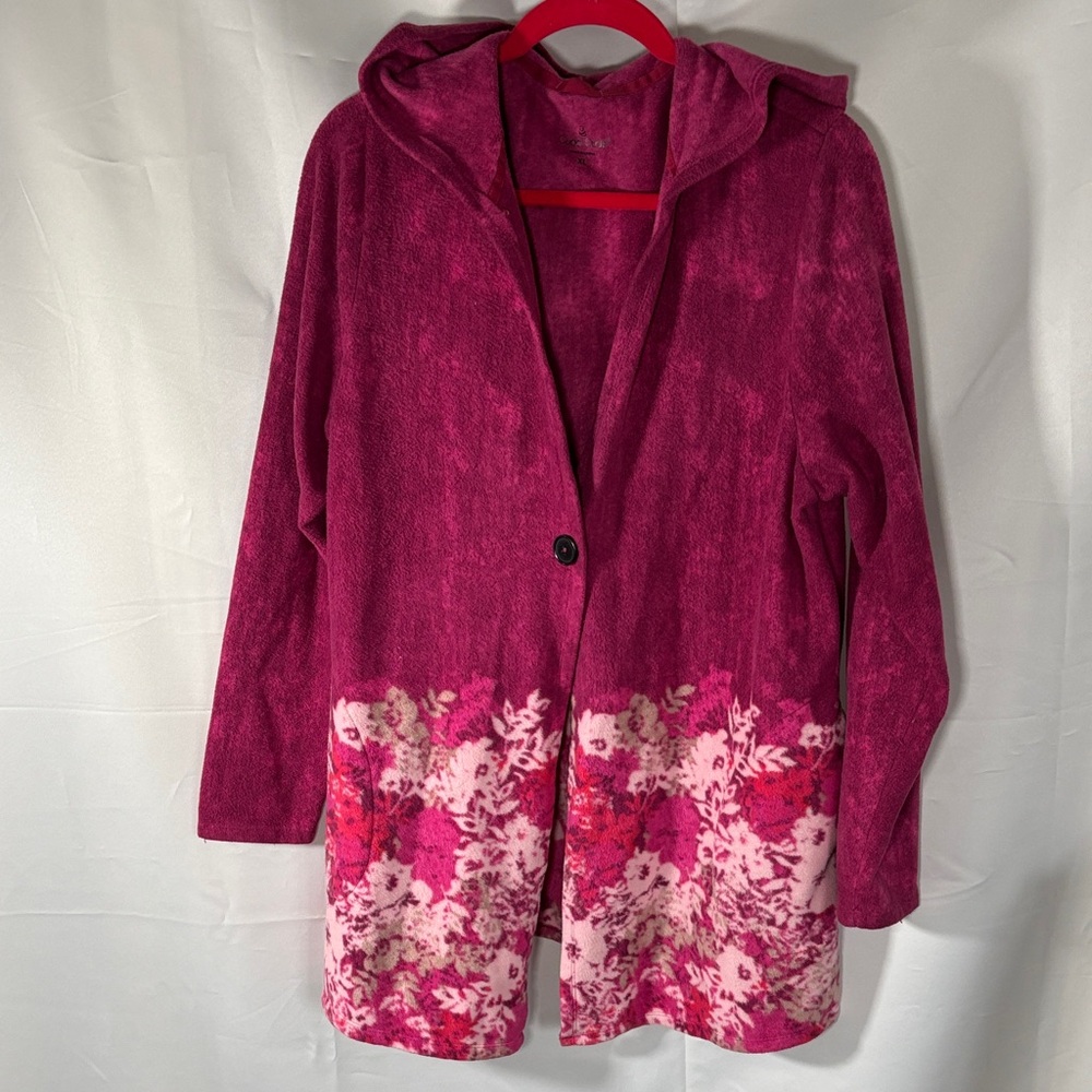 Cuddl duds Women's Pink Hooded Jacket with Floral Design SZ XL